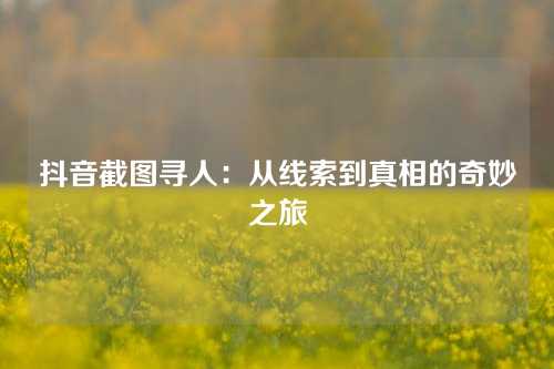 抖音截图寻人：从线索到真相的奇妙之旅